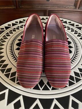 SAS Becky - Jute-Wrapped Wedge Slip-on Shoe - Women’s 9WW - Red Striped